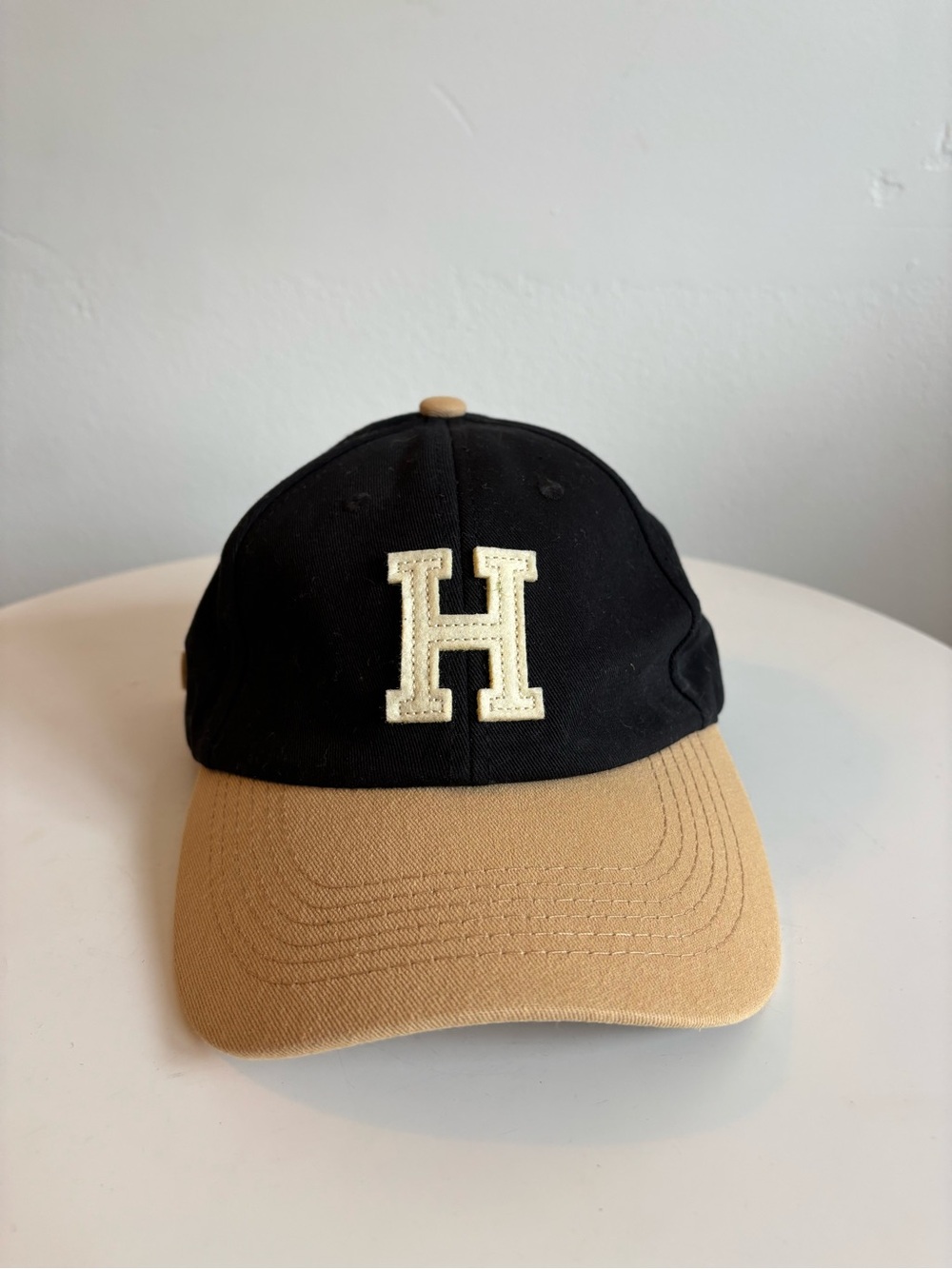 Black and Tan Two-Tone Baseball Cap with Cream 'H' Patch